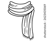 Hand drawn doodle warm scarf isolated on white background. Vector illustration.