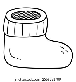 Hand drawn doodle warm sock isolated on white background. Vector illustration.