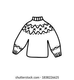 Hand drawn doodle warm winter  sweater  isolated on white background. Vector outline illustration. Design for greeting  card, flyer, banner, sale, market