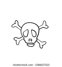 hand drawn doodle warning sign skull and bones illustration vector icon isolated on white background.