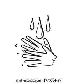 hand drawn doodle washing hands with water to keep clean illustration vector 