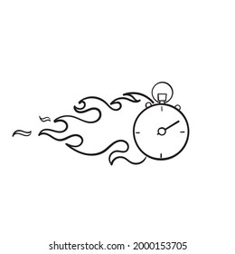 hand drawn doodle watch on fire illustration symbol for speed icon isolated