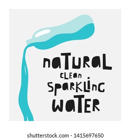 Hand drawn doodle water bottles. Card, poster, flyer, page, cover with water splash
