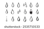 Hand drawn doodle water drop. Water drops icons. Vector illustration