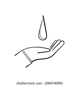 hand drawn doodle water drop on palm hand illustration symbol for save water