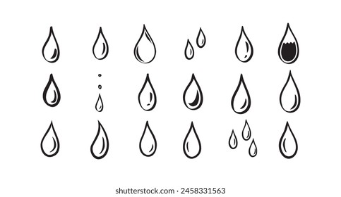 Hand drawn doodle water drop. Water drops icons. Vector illustration
