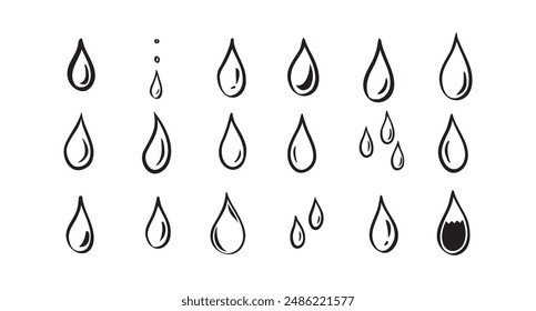 Hand drawn doodle water drop. Water drops icons. Vector illustration