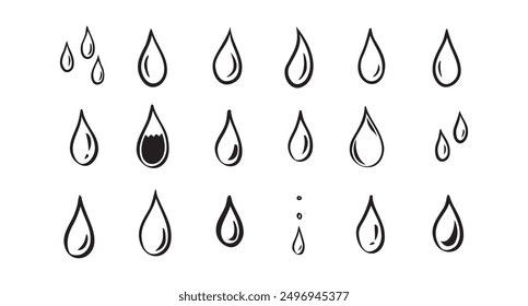 Hand drawn doodle water drop. Water drops icons. Vector illustration
