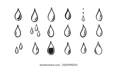 Hand drawn doodle water drop. Water drops icons. Vector illustration