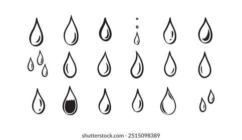 Hand drawn doodle water drop. Water drops icons. Vector illustration