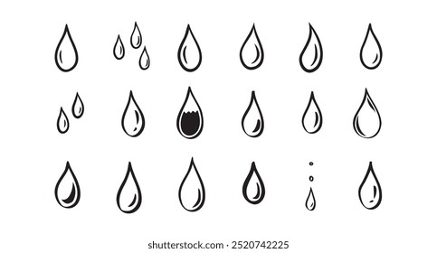 Hand drawn doodle water drop. Water drops icons. Vector illustration