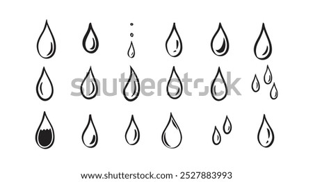 Hand drawn doodle water drop. Water drops icons. Vector illustration