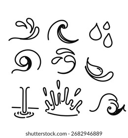Vector de ilustración de líquido de salpicadura de agua de doodle dibujado a mano	