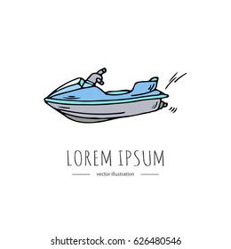 Hand drawn doodle Water sports related icon - jet ski. Vector illustration isolated symbols on white background Cartoon colorful element for jet skiing for web, site, design, template, banner