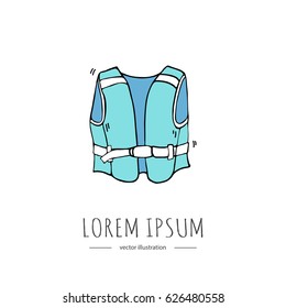 Hand Drawn Doodle Water Sports Related Icon - Safety Life Jacket. Vector Illustration Isolated Symbols On White Background Cartoon Colorful Element For Watersport For Web, Site, Design, Template