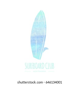 Hand drawn doodle water sports related icon surfboard. Vectorized watercolor texture.Vector illustration. Isolated symbol on white background Cartoon element for for web site design template