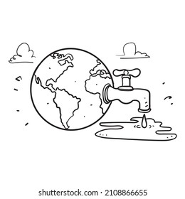 hand drawn doodle water tap and earth symbol for water world illustration