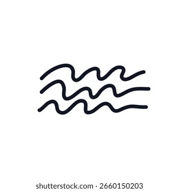 Hand drawn doodle wave. Decorative element for beach, surf and summer design. Abstract emblem logo icon sign wind. Cartoon style. Print for clothes, brand card flyer banner poster wallpaper cover ad