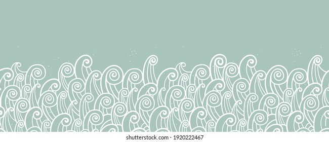 Hand drawn doodle waves, seamless pattern, fun marine background, water, ocean, great for banners, wallpapers, textiles, wrapping - vector design