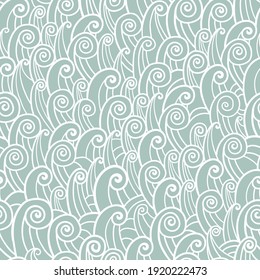 Hand drawn doodle waves, seamless pattern, fun marine background, water, ocean, great for banners, wallpapers, textiles, wrapping - vector design