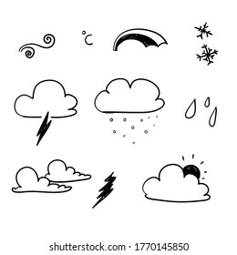 hand drawn doodle weather illustration collection vector isolated