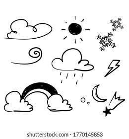 hand drawn doodle weather illustration collection vector isolated