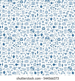  Hand Drawn Doodle Web Site Signs And Symbols. Social Media Icons Vector Seamless Pattern