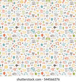  Hand Drawn Doodle Web Site Signs and Symbols. Social Media Icons Vector Seamless Pattern