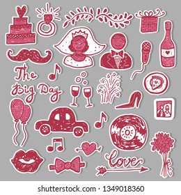 Hand drawn doodle Wedding collection Vector illustration Sketchy Marriage icons
