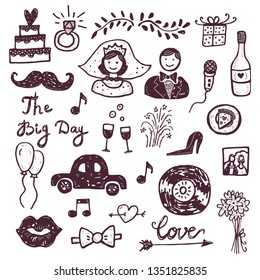 Hand drawn doodle Wedding collection Vector illustration Sketchy Marriage icons