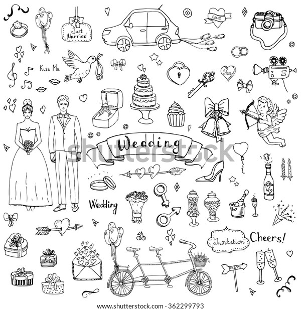 Hand Drawn Doodle Wedding Collection Vector のベクター画像素材 ロイヤリティフリー