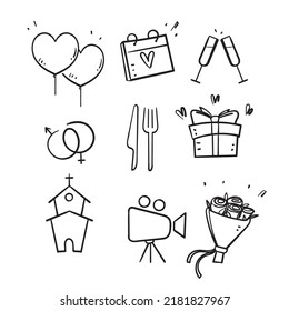 hand drawn doodle wedding icon collection illustration vector