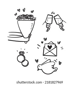 hand drawn doodle wedding icon collection illustration vector