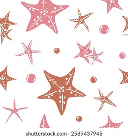 Hand drawn doodle whimsical starfish seamless pattern