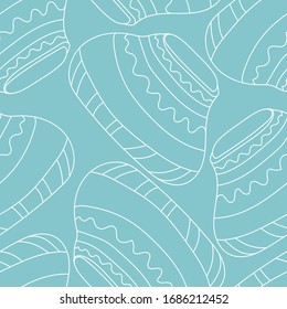 Hand drawn doodle white outline pot  - seamless pattern design. Stock illustration isolated on light blue background for surface design, fabric, textile, wallpaper.