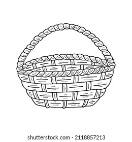 Hand drawn doodle wicker basket. Vector Outline.