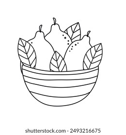 Hand drawn doodle wicker basket with lemons isolated on white background. Vector illustration