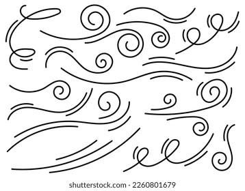 Hand drawn doodle wind blow vector set