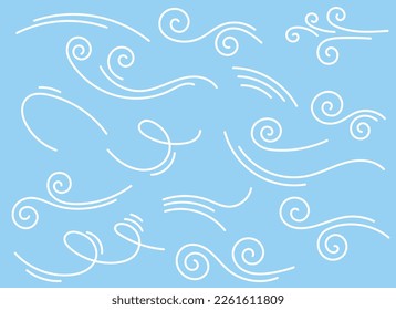 Hand drawn doodle wind blow vector set