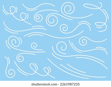 Hand drawn doodle wind blow vector set