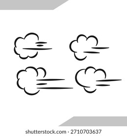 Dibujado a mano Doodle Viento y velocidad Nube Colección gráfica. Ilustración vectorial.