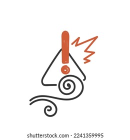 vector de la señal de advertencia del viento del doodle dibujado a mano
