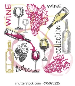 Hand drawn doodle wine collection. Grape 