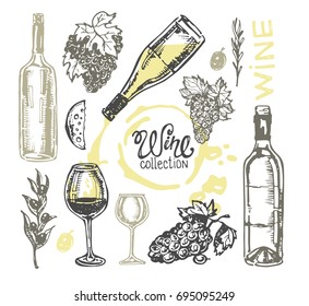 Hand drawn doodle wine collection. Grape