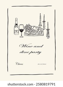 Hand drawn doodle wine party card