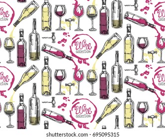 Hand drawn doodle wine pattern

