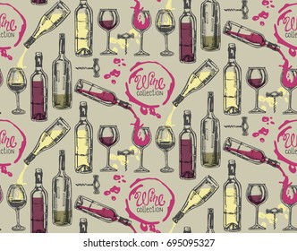Hand drawn doodle wine pattern

