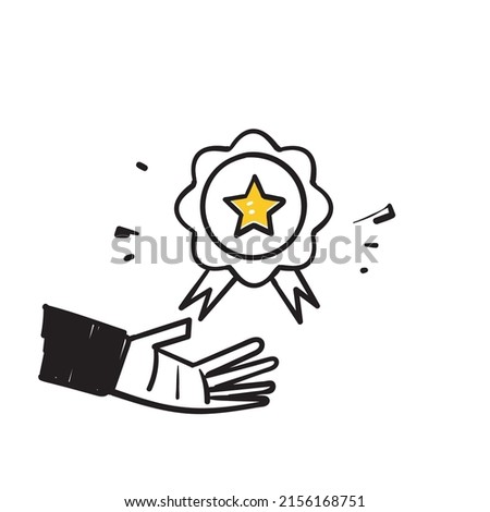hand drawn doodle Winner medal with star illustration icon