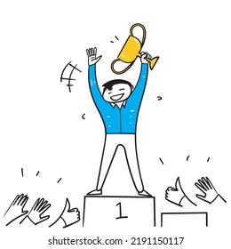 hand drawn doodle winner podium illustration vector isolated