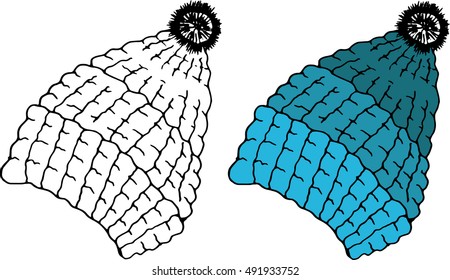 Hand drawn doodle winter hat. Warm hat. Vector illustration of a winter hat. Knitted winter hat.